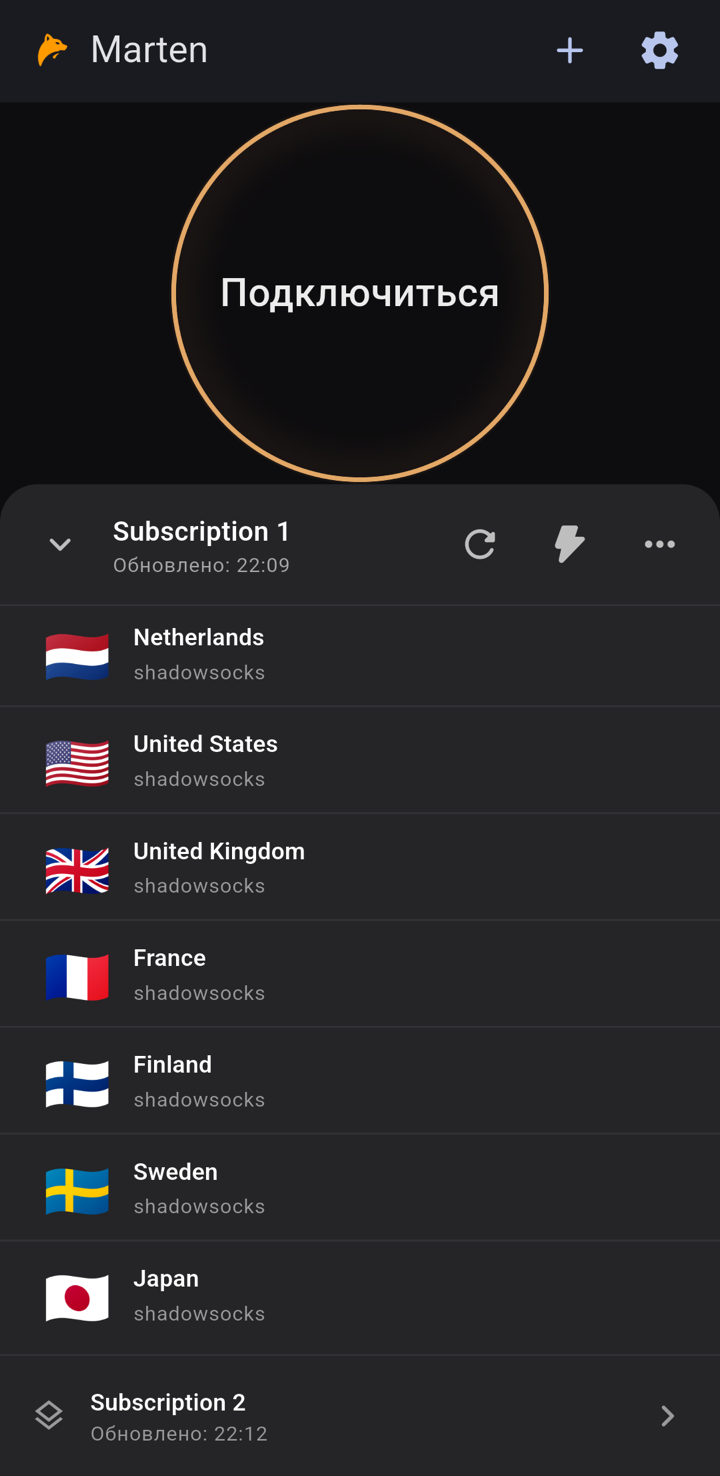 Marten home screen showing imported connection profiles